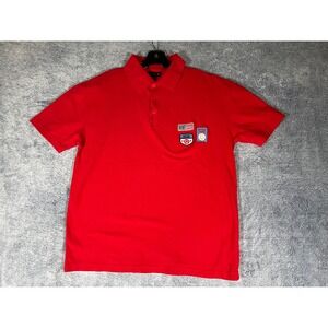 RC Mens Red England Soccer League Embroidered Patch Polo Shirt Large